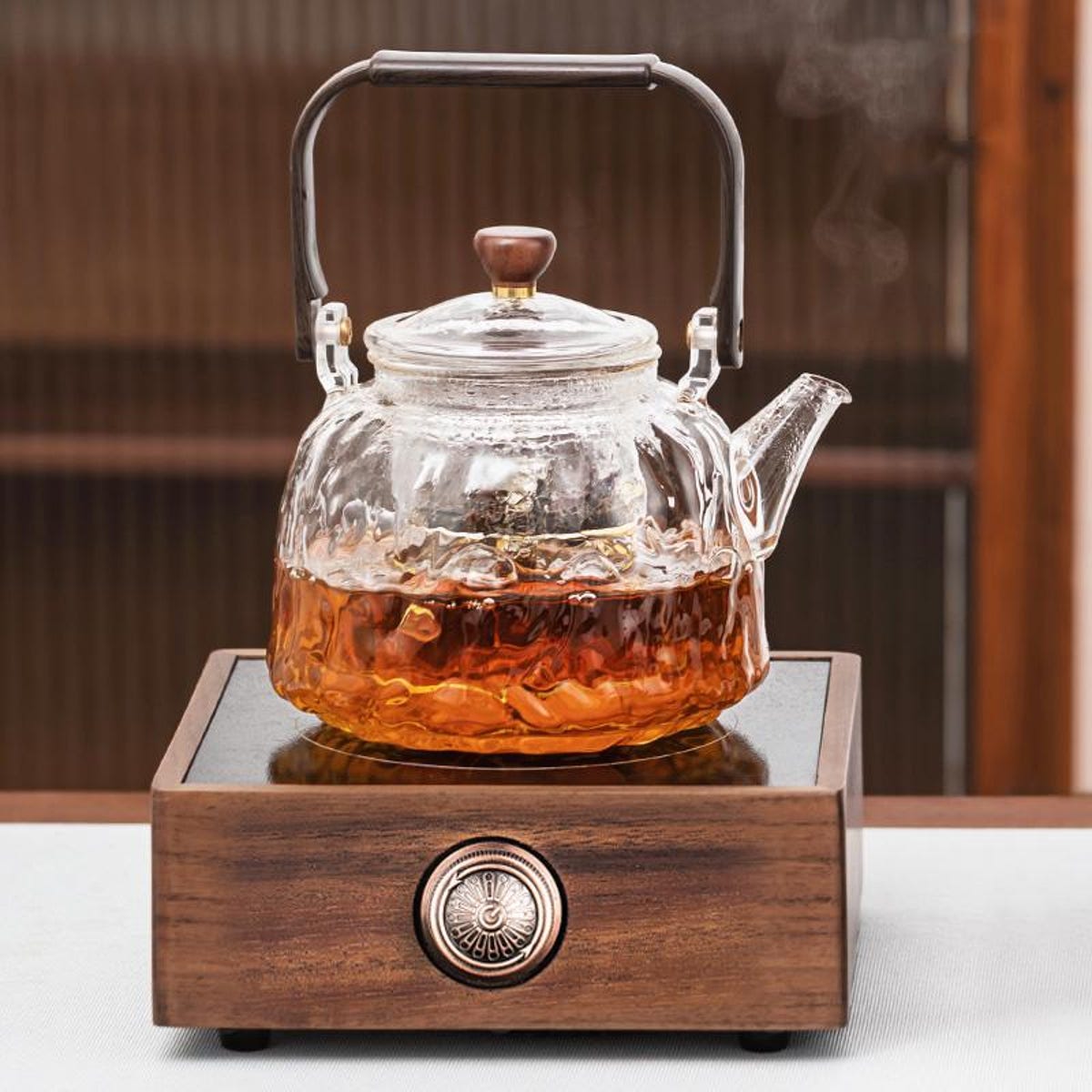 Hand Blown, Glass, Stovetop Safe Teapot With Infuser - Translucent