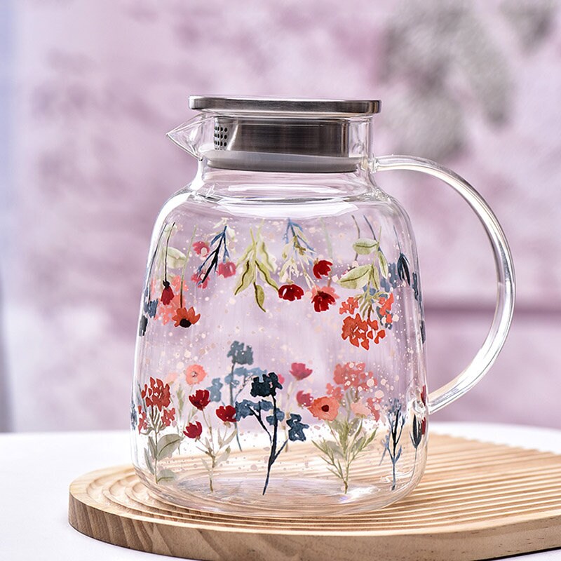 Flower Tea Cooker Painted Flower Glass Tea Set,stove Safe Teapot,hand Blown Glass Teapot ...