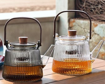 Hand Blown Glass Teapot, Teapot With Infuser, Teapot For Gas Stove Electric Stove, Flower Teapot, Glass Teapot With Handle, Tea Gift
