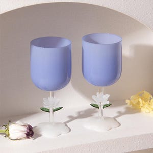 Handmade Flower Stem Wine Glasses: Elegant Dessert Glasses, Set of 2