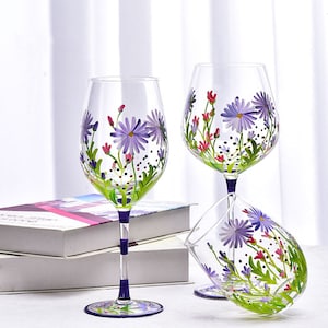 2Daisy Wine Glasses, Painted Wine Glasses, Summer Flower Wine Glasses, Cute Wine Glass, Wine Glass Set, Lead-Free Wine Glasses,Birthday Gift