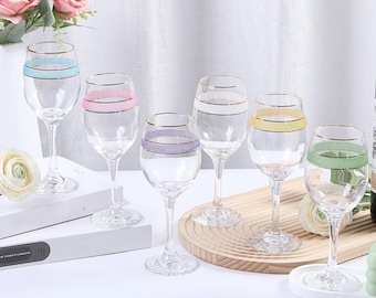 Colored Crystal Wine Glasses Set: Vintage Style, Gifts for Mom