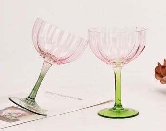 Pink Flower Wine Glasses, 2-Pack Handmade Wine Glass, Dessert Glasses, Cocktail Glasses, Wine Glasses Funny, Gifts For Mom, Birthday Gifts