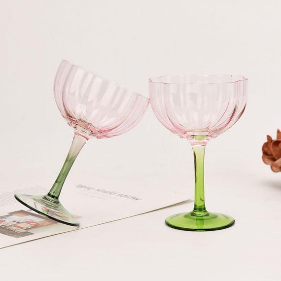 Pink Flower Wine Glasses, 2-Pack Handmade Wine Glass, Dessert Glasses, Cocktail Glasses, Wine Glasses Funny, Gifts For Mom, Birthday Gifts