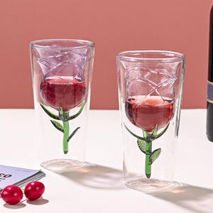 Double-Layer Anti-Scalding Glass, Three-Dimensional Flower Wine Glasses, Rose Wine Glasses, Water Glasses, Christmas Gifts, Gift For Mom