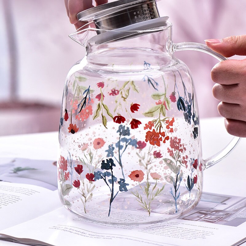Flower Tea Cooker Painted Flower Glass Tea Set,stove Safe Teapot,hand Blown Glass Teapot ...