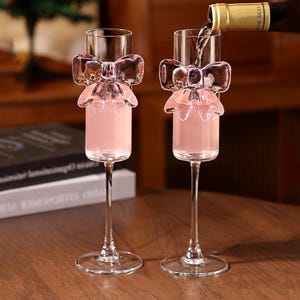 Cute Bow Wine Glasses, Champagne Flute, Crystal Wine Glass Set Of 2, Personalized Glasses, Gifts For Her, Birthday Gifts, Anniversary Gifts
