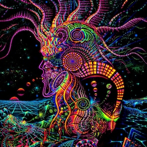 UV Backdrop FluoroRunner Wall Hanging Trippy Psytrance Psychedelic Tapestry Fluorescent Space Cyber Punk Digital Blacklight Canvas Art