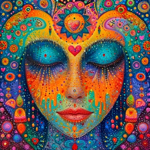 UV TAPESTRY ""Beauty Visions"" - Psychedelische trippy astral Mädchen bunt Wohnkultur Psy Kulissen Wandbehang Yoga fantasievoll fluoreszierende Kunst."