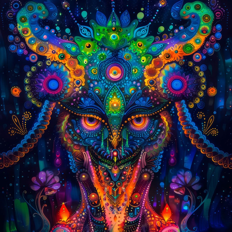 UV TAPESTRY «astral Guardian» - Blacklight Uv Trippy Backdrop Psy ...