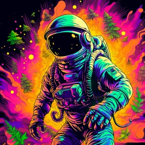 UV TAPESTRY «Breakaway Astronaut» - Blacklight glow space backdrop uv reactive wall hanging psychedelic decor visionary party background art