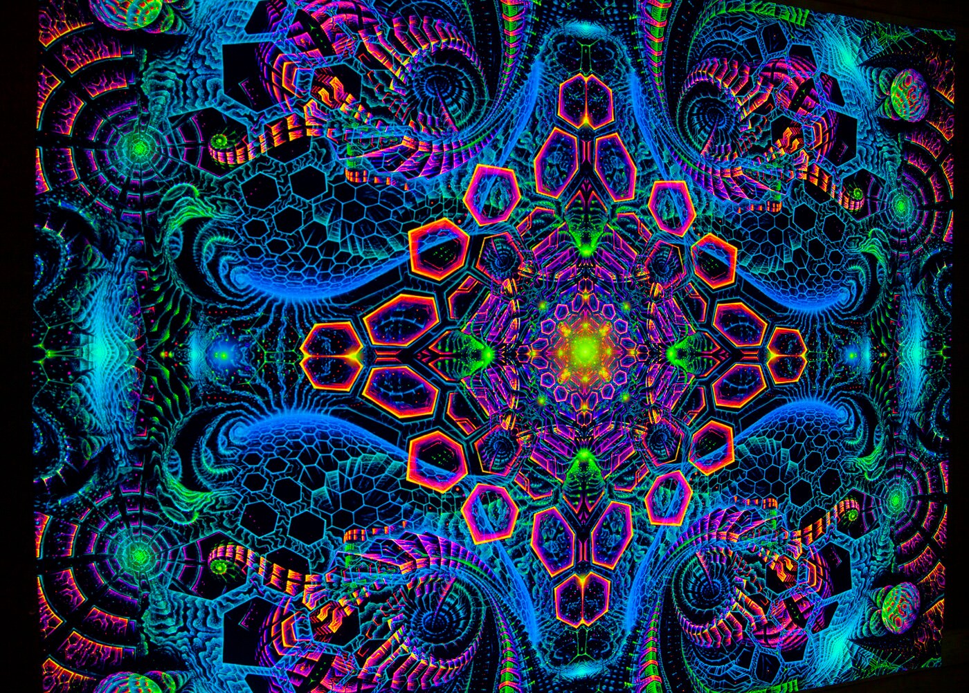 UV BACKDROP “Rising Energy” Blacklight glow Wall Hanging Psychedelic Fractal Tapestry, Trippy art decor