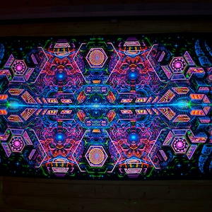 UV バックドロップ「Exo Molecular Mind」ブラックライト 壁掛け トリッピー サイケデリック UV タペストリー、蛍光フェスティバル トリッピー バナー、パーティー装飾