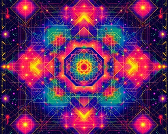 UV TAPESTRY «Dreamweaver’s Portal» Blacklight glow trippy sacred backdrop wall hanging neon dream cather boho canvas psy decor visionary art