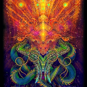 UV TAPESTRY &quot;Dragon&quot; blacklight psychedelic painting glow boho trippy backdrop psy poster wall hanging decor Ihti Anderson visionary artwork