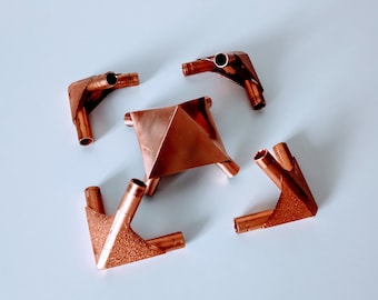 Set von Kupferverbindern für die Pyramide der Heilung und Meditation. Für Rohre mit 3/8 Zoll Außendurchmesser