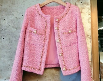La giacca in tweed rosa Liora