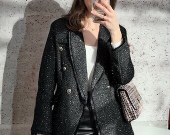 The Basilia Black Tweed Blazer - Chaqueta elegante para mujer - Ropa casual