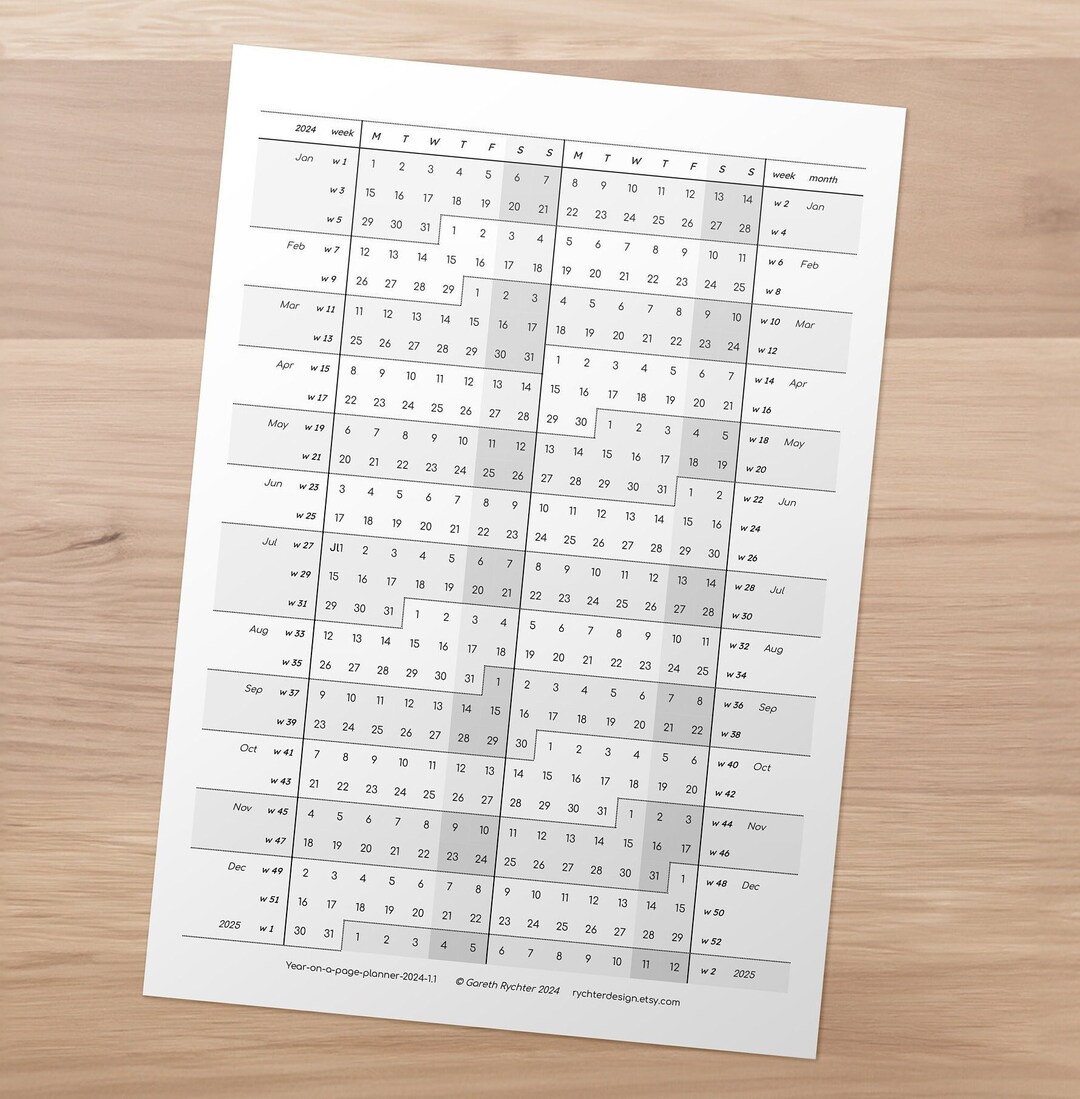 Year Calendar (grey) - Etsy
