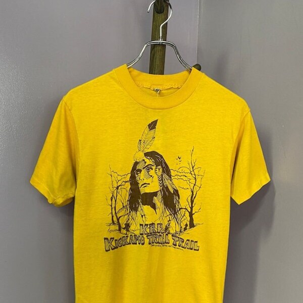 80's Screen Stars 'Kickapoo Rail Trail' Made in the USA Mustard Graphic T-Shirt