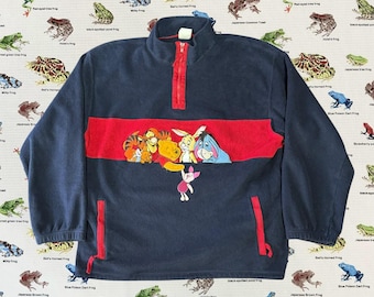 Disney Store / &#39;Winnie the Pooh&#39; / Piglett / Tigger / Eeyore / Rabbit / Navy Blue Red Graphic Cartoon Half-Zip Fleece Jacket