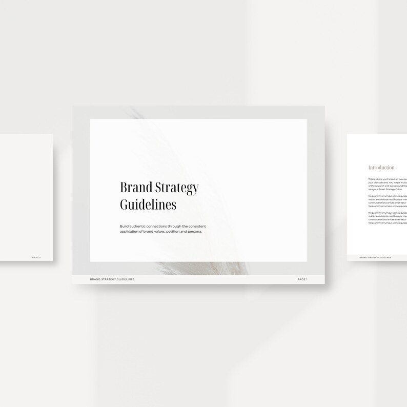Może przedstawiać: Biała strona z tekstem "Brand Strategy Guidelines" i podtytułem "Buduj autentyczne połączenia poprzez sp&oacute;jne stosowanie wartości marki, pozycji i persony." Numer strony "PAGE 1" znajduje się w prawym dolnym rogu.