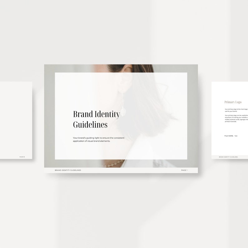 Może przedstawiać: Biała strona z tekstem "Brand Identity Guidelines" i podtytułem "Your brand's guiding light to ensure the consistent application of visual brand elements."