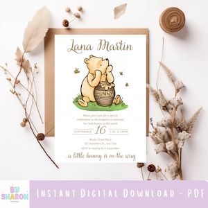 Winnie the Pooh Baby Shower Invitation: Neutral Theme, Canva Template (Digital Download 5x7&quot; PDF)