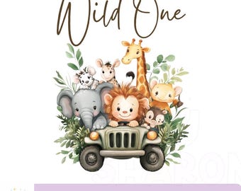 Baby Safari Animals Kids Car PNG, Watercolor Baby Animals, Wild One PNG ...
