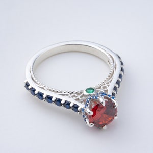 Ruby Sterling Silver Ring: Sapphire & Emerald Accent, July Birthstone