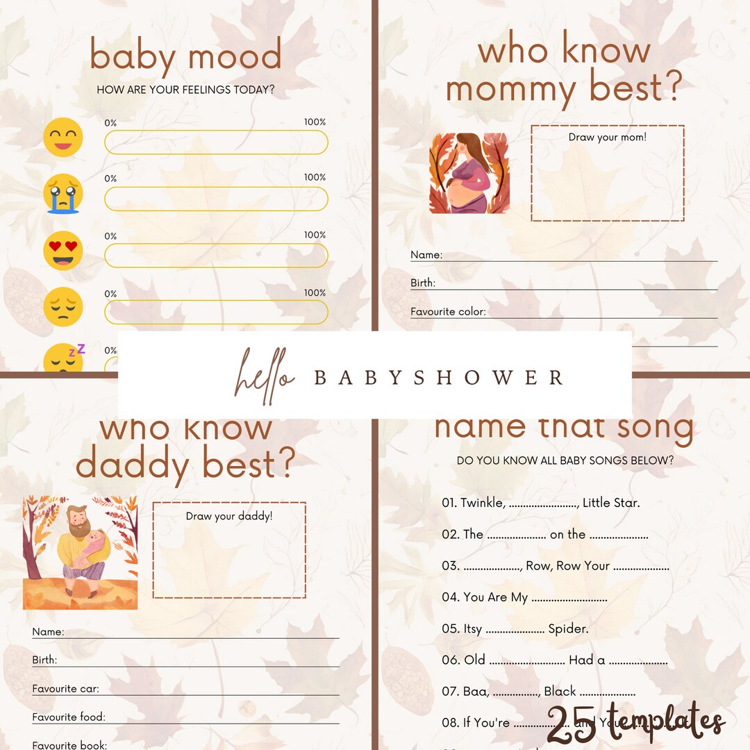 Autumn Baby Shower Game Set 25 Templates for Neutral Showers Boho Brown ...