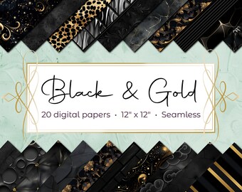 20 Gorgeous, High Quality Digital Papers for Planners, Scrapbooking, DIY Projects, Backgrounds etc – Seamless Black & Gold