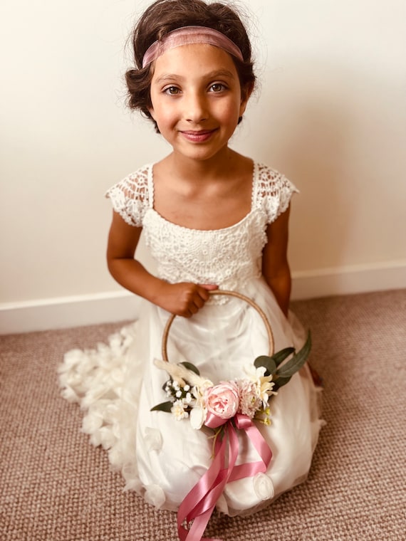 Pink & White Flower Girl Hoop: Wedding Bouquet Alternative - Etsy