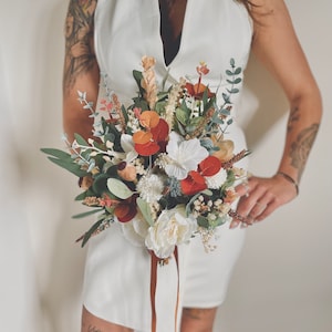 Terracotta Boho wedding bouquets, Burt Orange and Ivory bridal flowers, Terracotta Autumn Flower wedding set, Rust Orange bridal bouquet