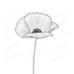 Poppy Birth Flower Line Art: Minimalist August Floral Clip Art (Digital Download)