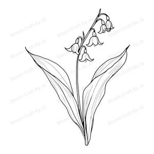 Image clipart fleur de naissance de muguet – Dessin au trait botanique minimaliste (Lot de 10) | fleur de mai | Téléchargement numérique | 300 ppp
