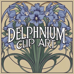 Art Nouveau Delphinium Clip Art Set – July Birth Flower | Digital Download