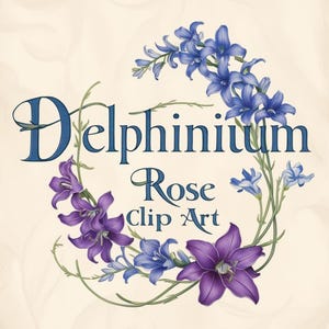 Vintage Delphinium Clip Art Set – July Birth Flower | Digital Download