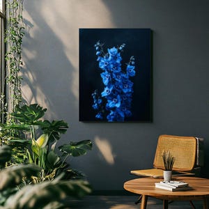 July Birth Flower Wall Art – Vintage Dark Academia Delphinium Print