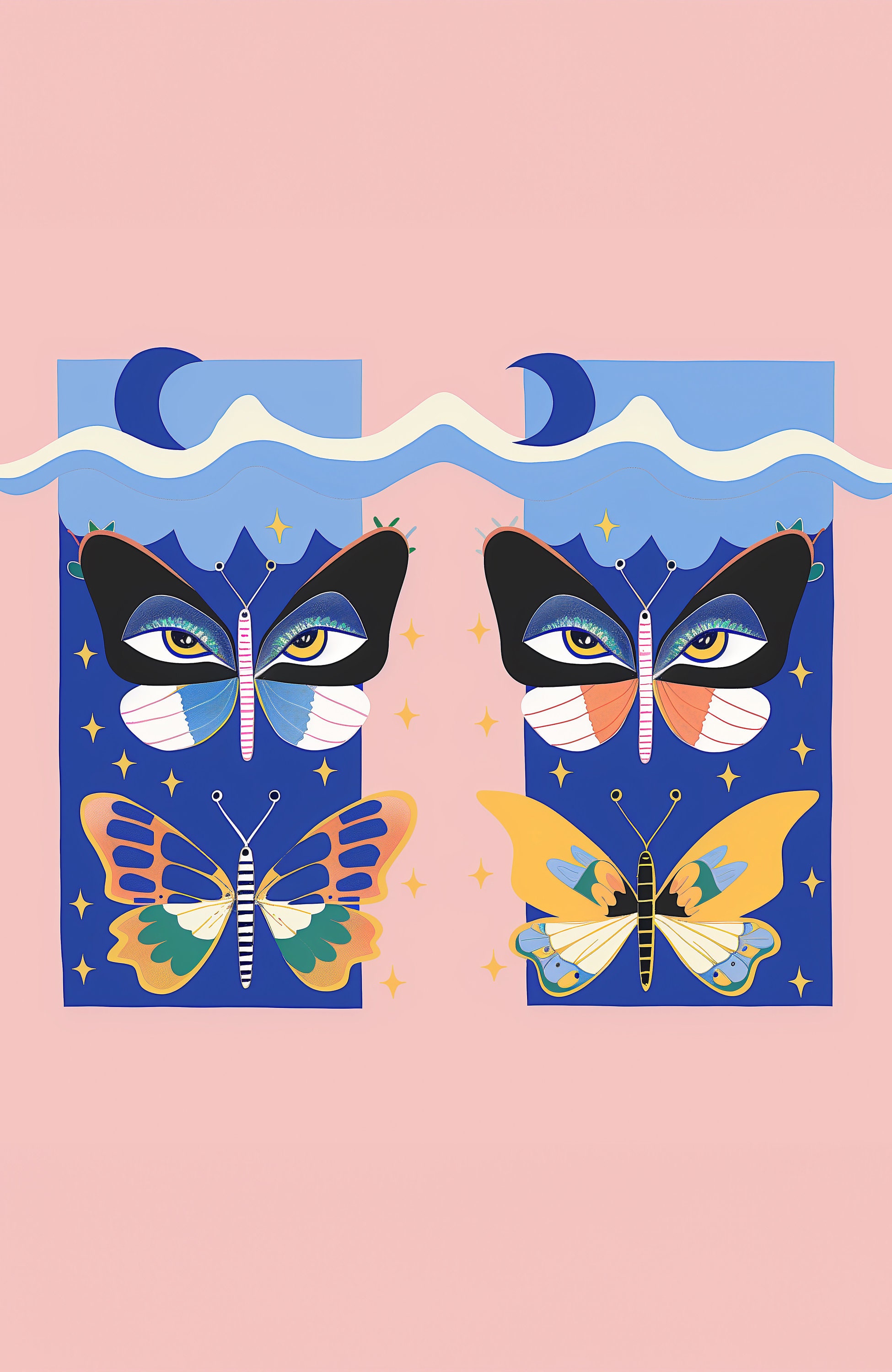 Butterfly Eye Surrealist Style Illustration, Set of 3 Posters, Triptych