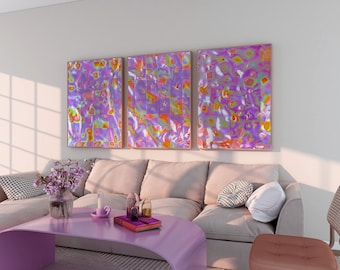 Purple and Orange Iridescent Abstract Quilt Pattern Set of 3 Posters, Triptych, *DIGITAL DOWNLOAD*