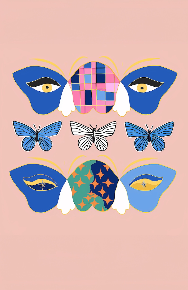 Butterfly Eye Surrealist Style Illustration, Set of 3 Posters, Triptych