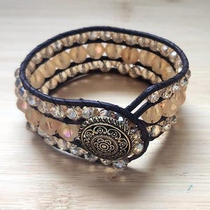 Handmade bracelets, Women bracelets, Accessory gift, Beaded bracelet, Brown and bronze bracelets, Leather bracelets for women, Holiday gift.
