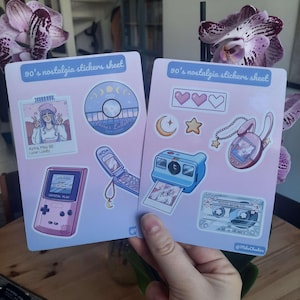 90s Nostalgia Sticker sheet – Vaporwave Polaroid, Game Boy, Tamagotchi & More