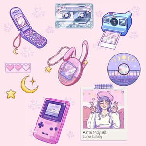90s Nostalgia Sticker Pack – Vaporwave Polaroid, Game Boy, Tamagotchi & More