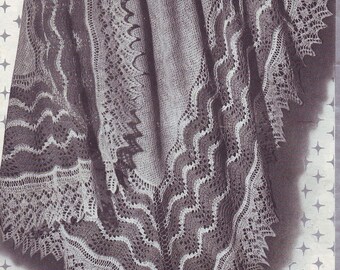 Vintage shetland shawl knitting pattern-  knitted in 2 ply fingering yarn- measures 60 x 60 " download pdf heirloom pattern