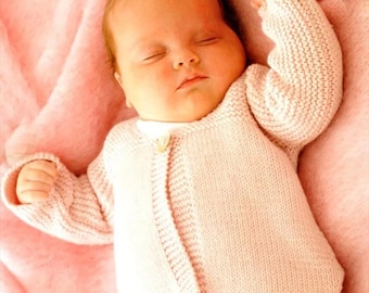 Easy Beginner Newborn Cardigan Jacket Garter & Stocking Stitch Newborn Size ~ DK 8 Ply Light Worsted Knitting Pattern pdf download