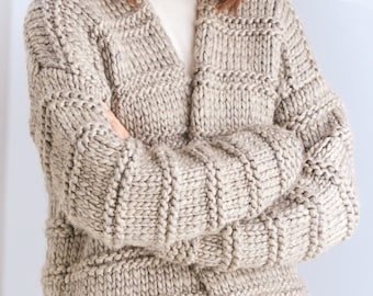 Woman&#39;s Cosy Long Textured Coat Jacket Drop Sleeve 32&quot; 54&quot; ~ Super Bulky Super Chunky Easy Knitting Pattern PDF Instant download