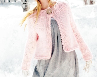 Womens super chunky cardigan long sleeved 1 button jacket yoked pdf knitting pattern super chunky- super bulky 32 - 42" download