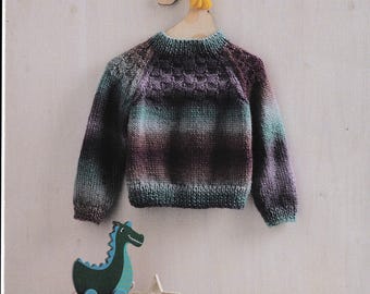 Textured Yoke Jumper- Raglan sleeves Aran 10 ply worsted Yarn- fits ages 3 years up to12 years Download PDF Knitting Pattern-